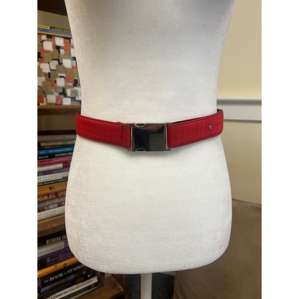 Red Textured Fabric Belt Silver Seatbelt Buckle Y2K Style Small